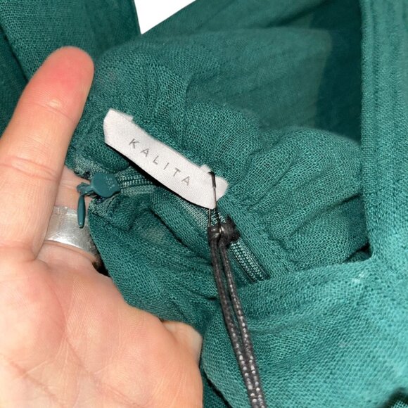 Kalita NEW NWT teal Deep V balloon sleeve jumpsuit M - Picture 2 of 4